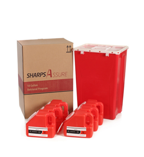 18 Gallon Retrieval Program with Six 1 Gallon Sharps Containers